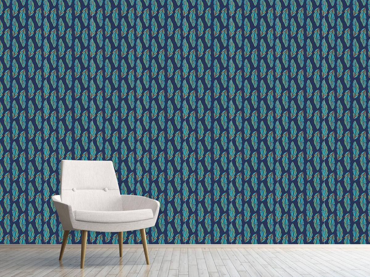 patterned-wallpaper-feather-leaves-at-night