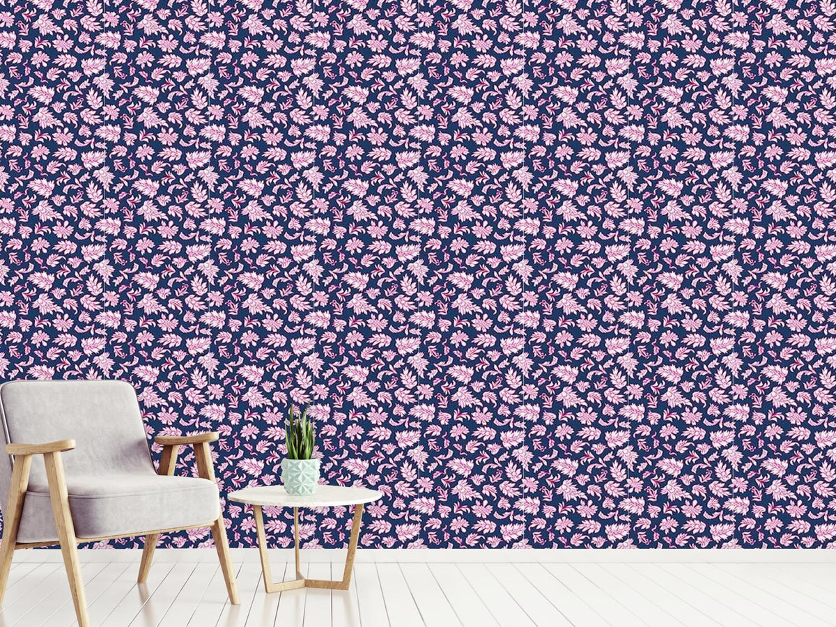 patterned-wallpaper-leafage-dark-blue