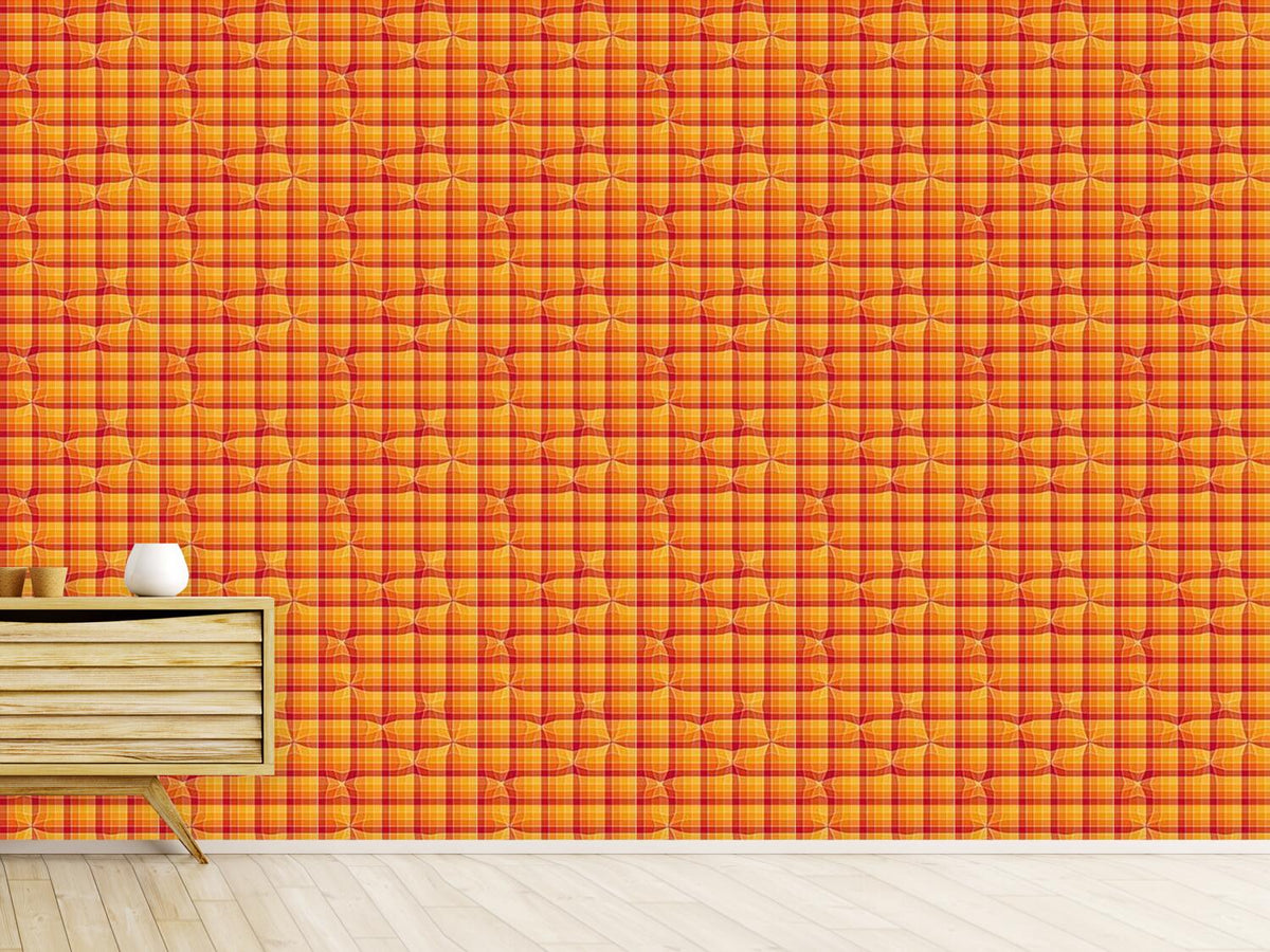 patterned-wallpaper-under-the-checkered-towel