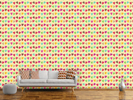 patterned-wallpaper-crocheted-hearts