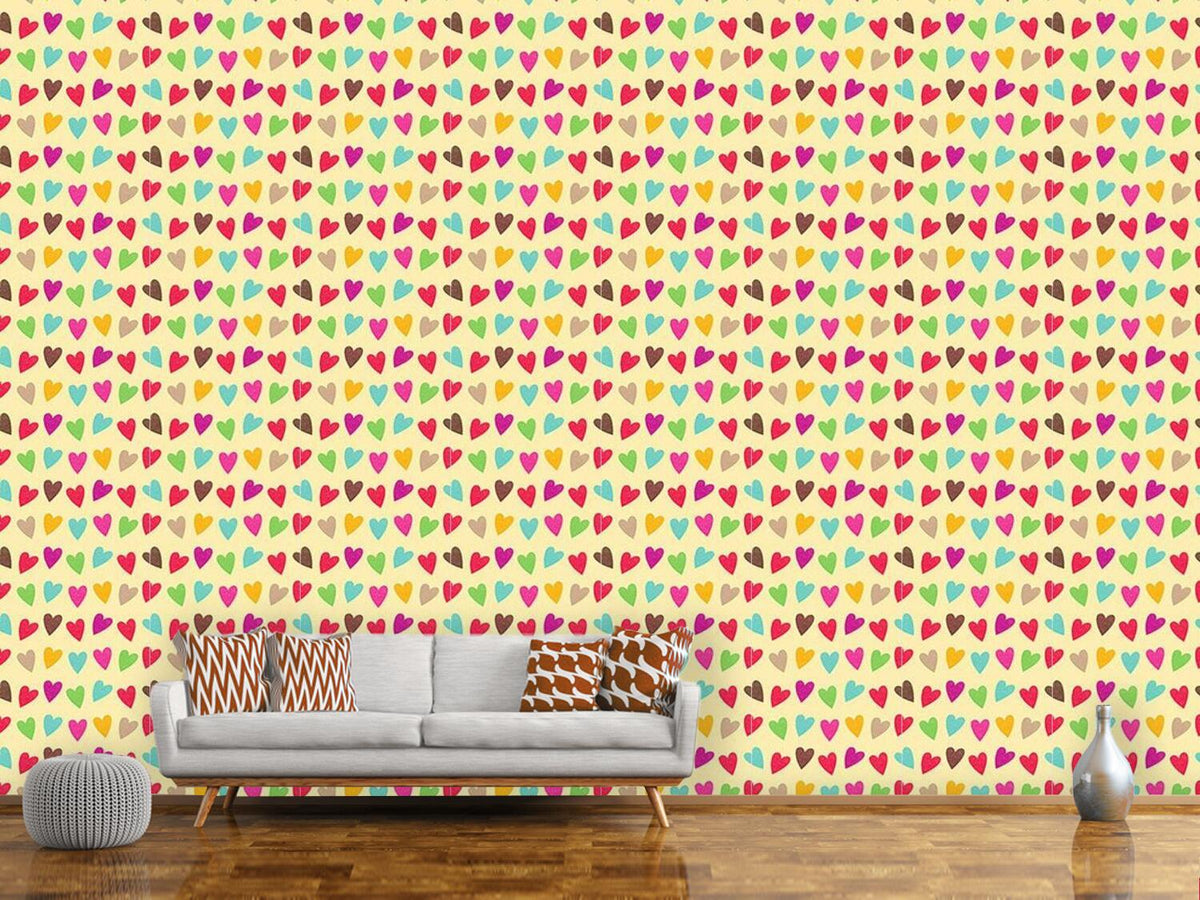 patterned-wallpaper-crocheted-hearts