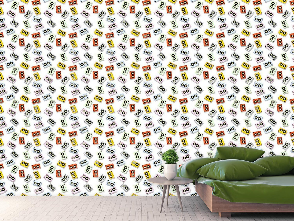 patterned-wallpaper-tape-deck