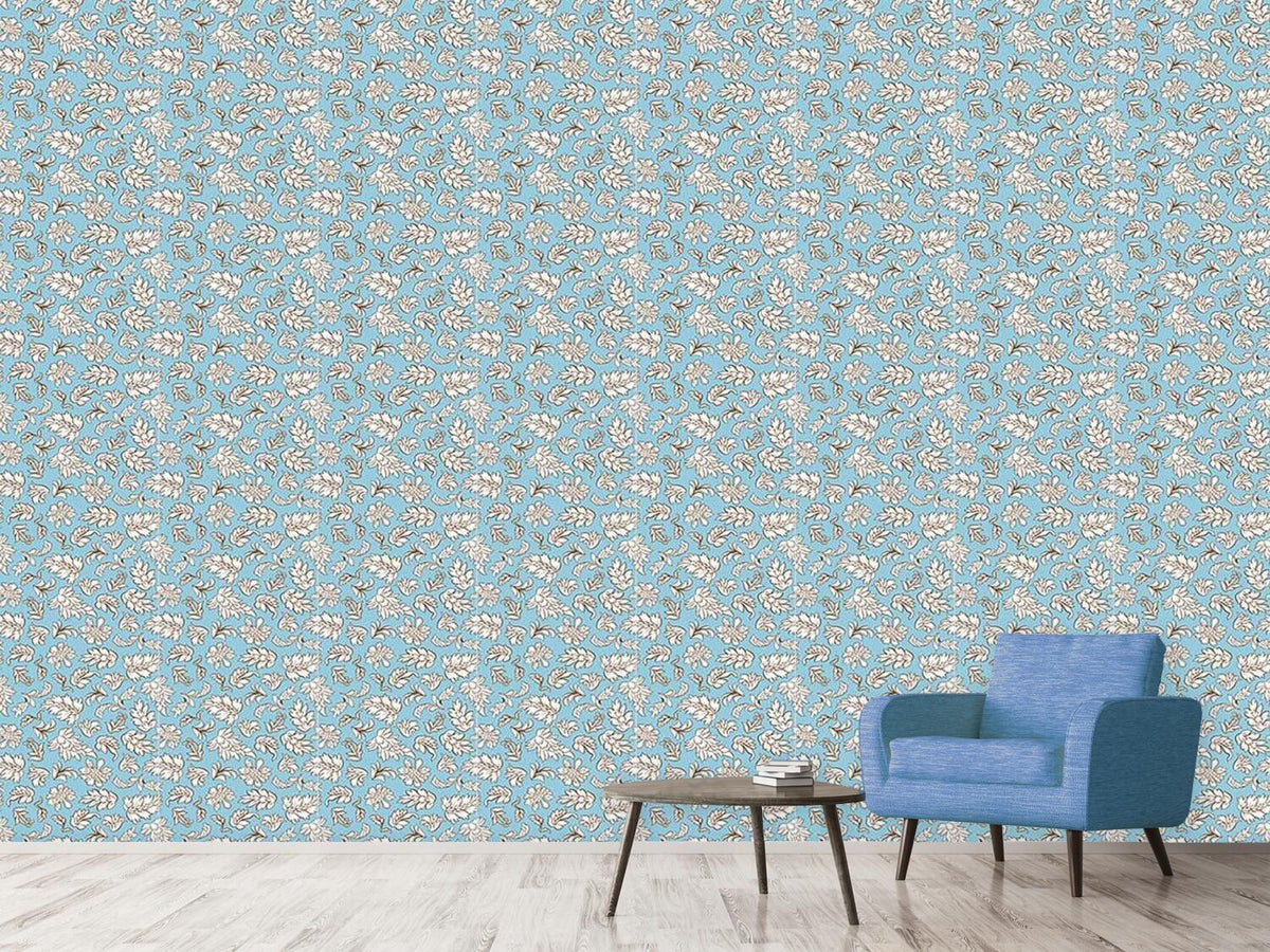 patterned-wallpaper-leafage-light-blue