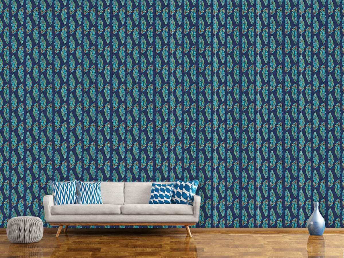 patterned-wallpaper-feather-leaves-at-night