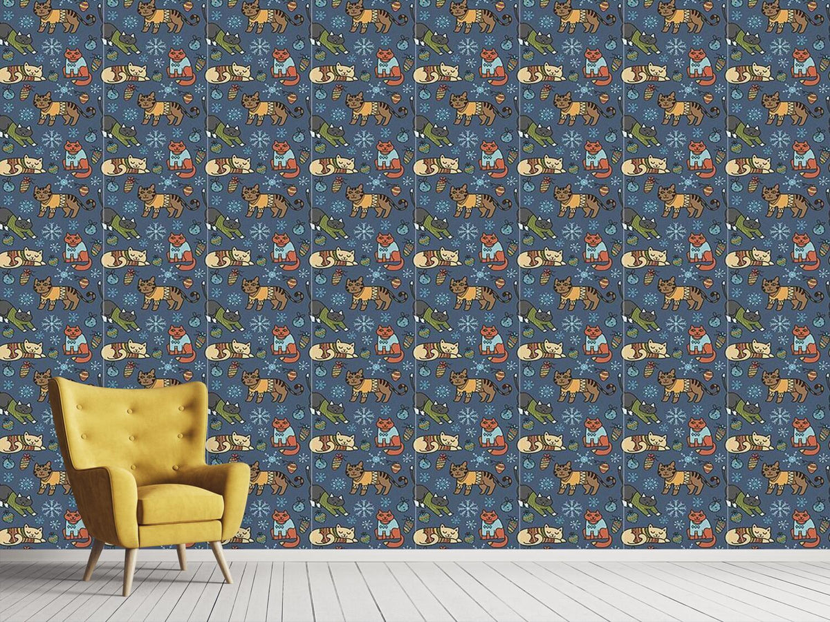 patterned-wallpaper-christmas-cats