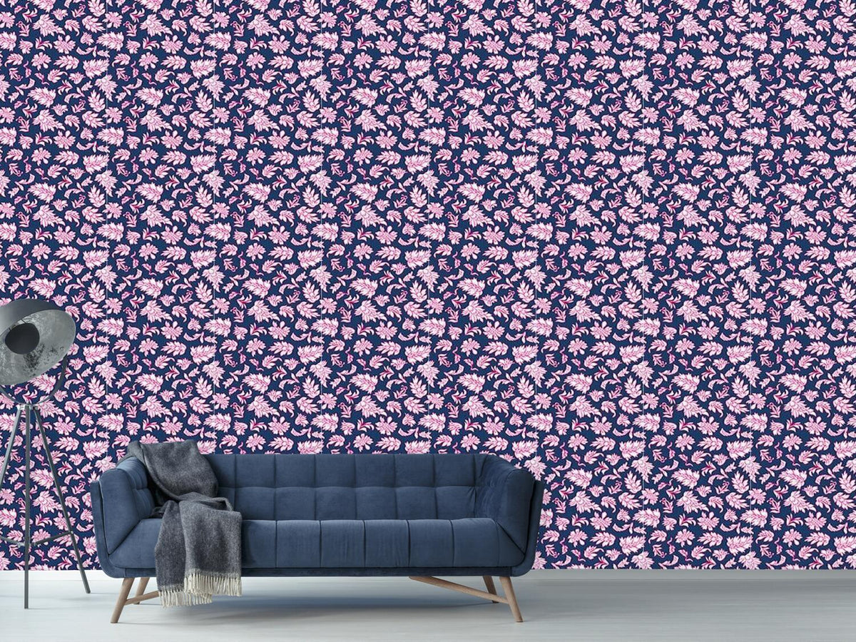 patterned-wallpaper-leafage-dark-blue