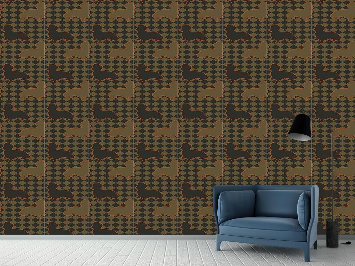 patterned-wallpaper-dachshunds-master-is-check-mate