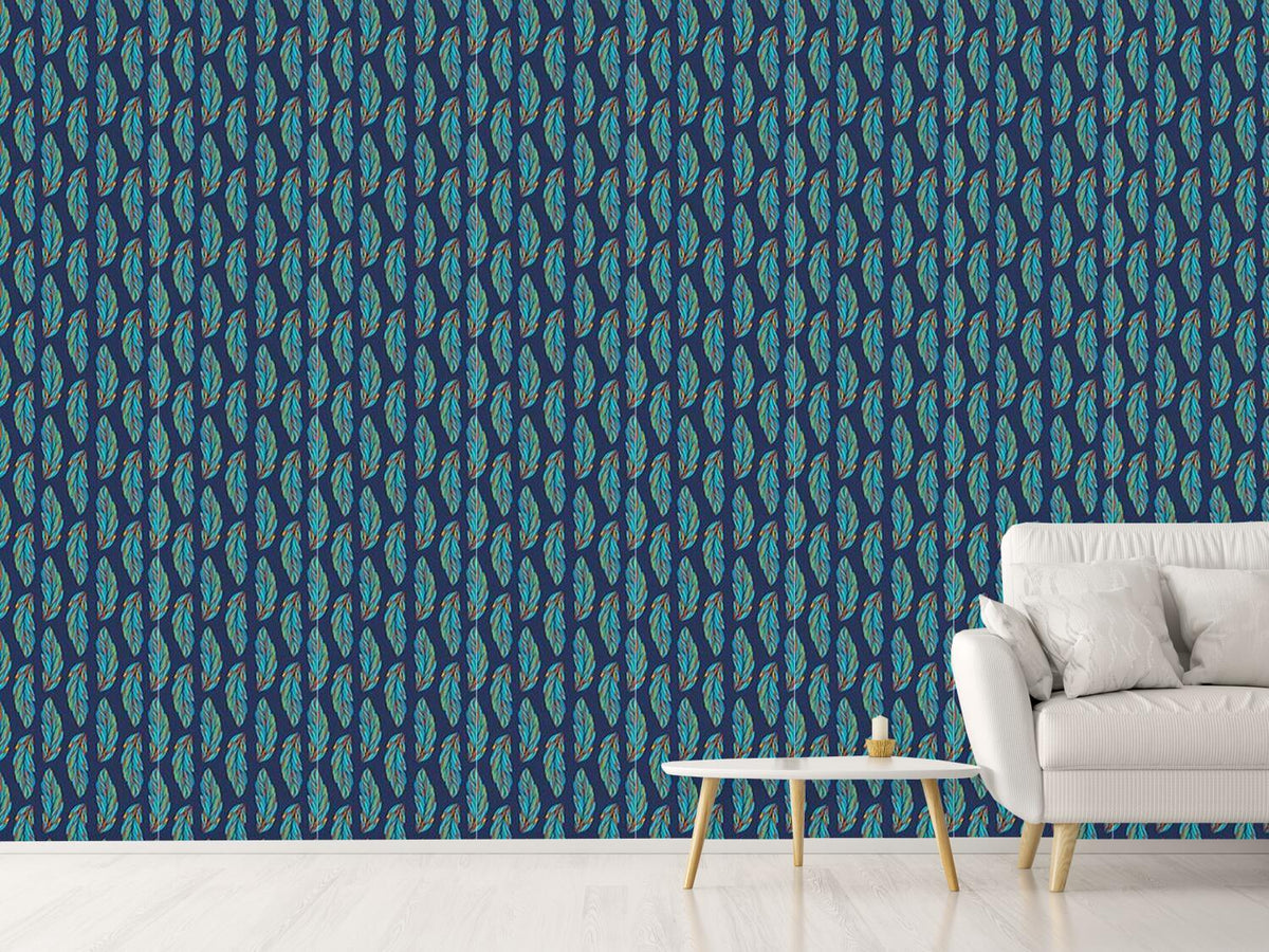 patterned-wallpaper-feather-leaves-at-night