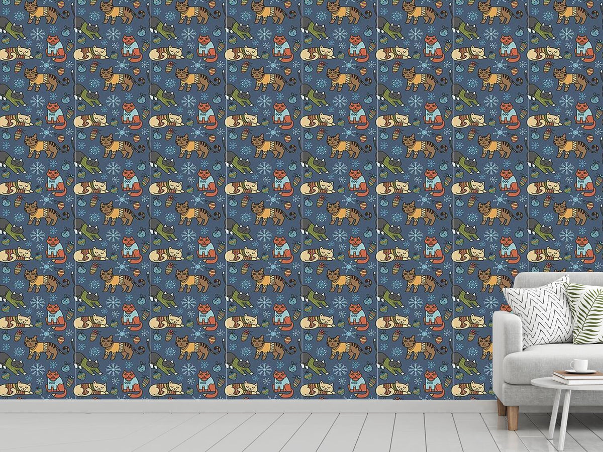 patterned-wallpaper-christmas-cats